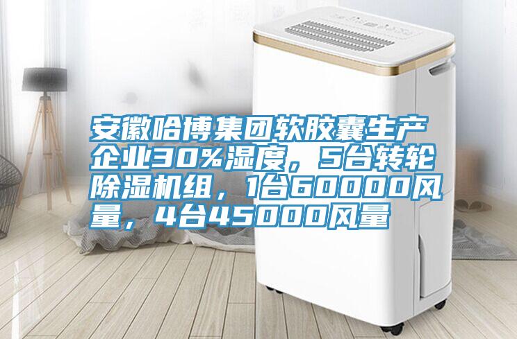 安徽哈博集團軟膠囊生產(chǎn)企業(yè)30%濕度，5臺轉(zhuǎn)輪除濕機組，1臺60000風(fēng)量，4臺45000風(fēng)量